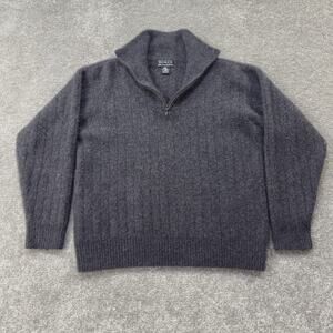 Dorce Womens XL Charcoal 100% Cashmere 2-Ply Ribbed Knit Half Zip Pullover Soft